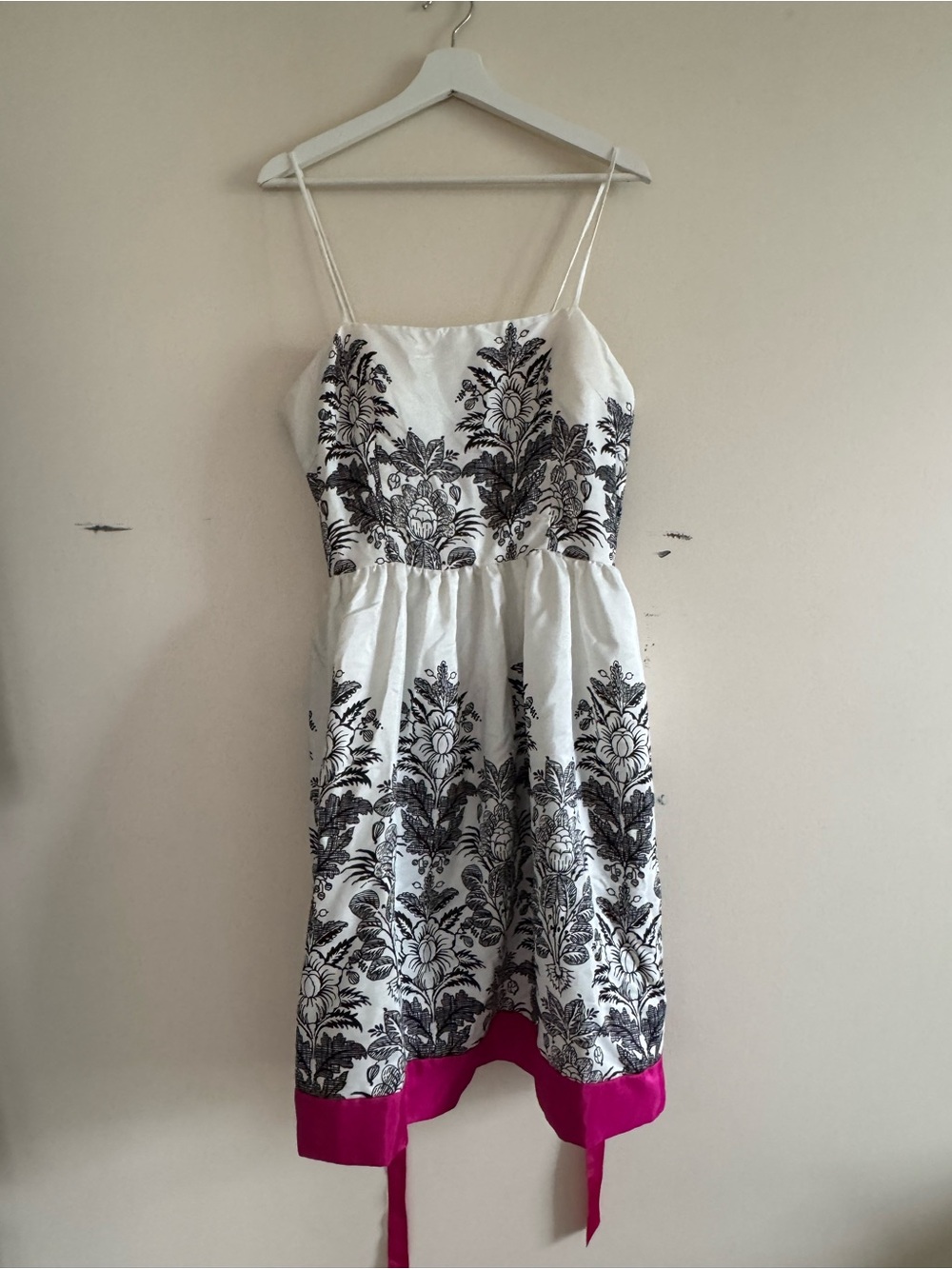 Jessica Howard White Floral Midi Dress with Black Print and Pink Hem